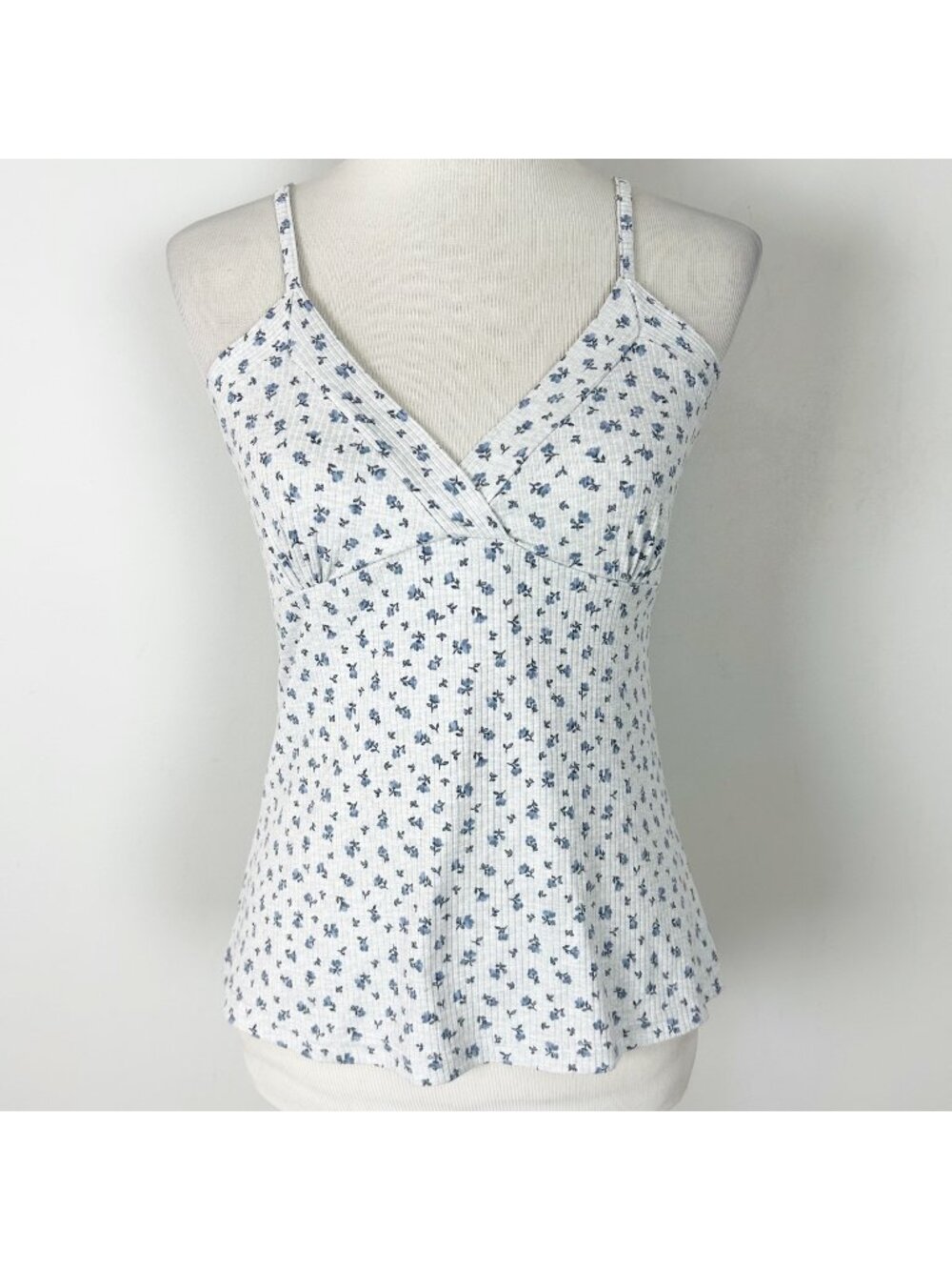 Laura Ashley Babydoll Cami Ribbed Ditsy Floral Tank Top Size Small Women's